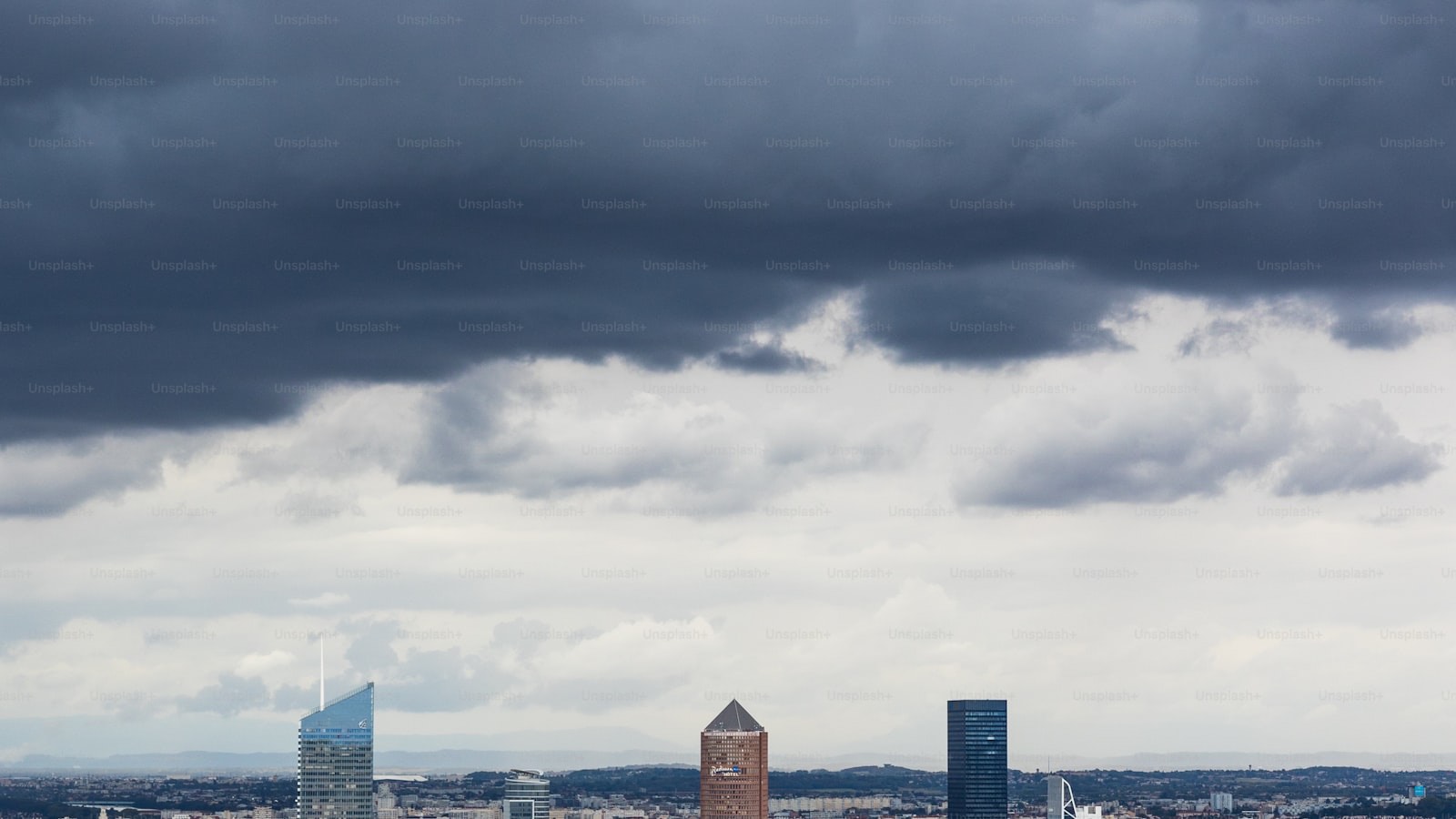 Lyon skyline with the Saone river and Fourviere Basilica.